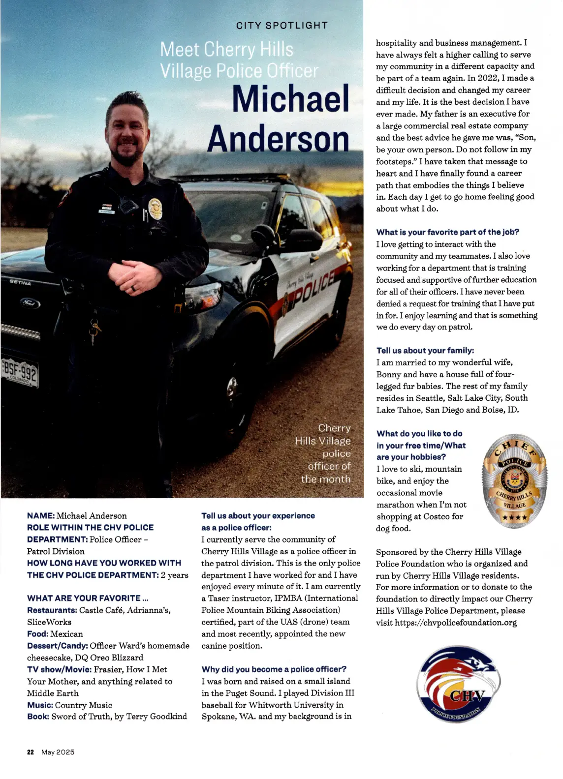 Spotlight on Michael Anderson - Cherry Hills Village Police Officer